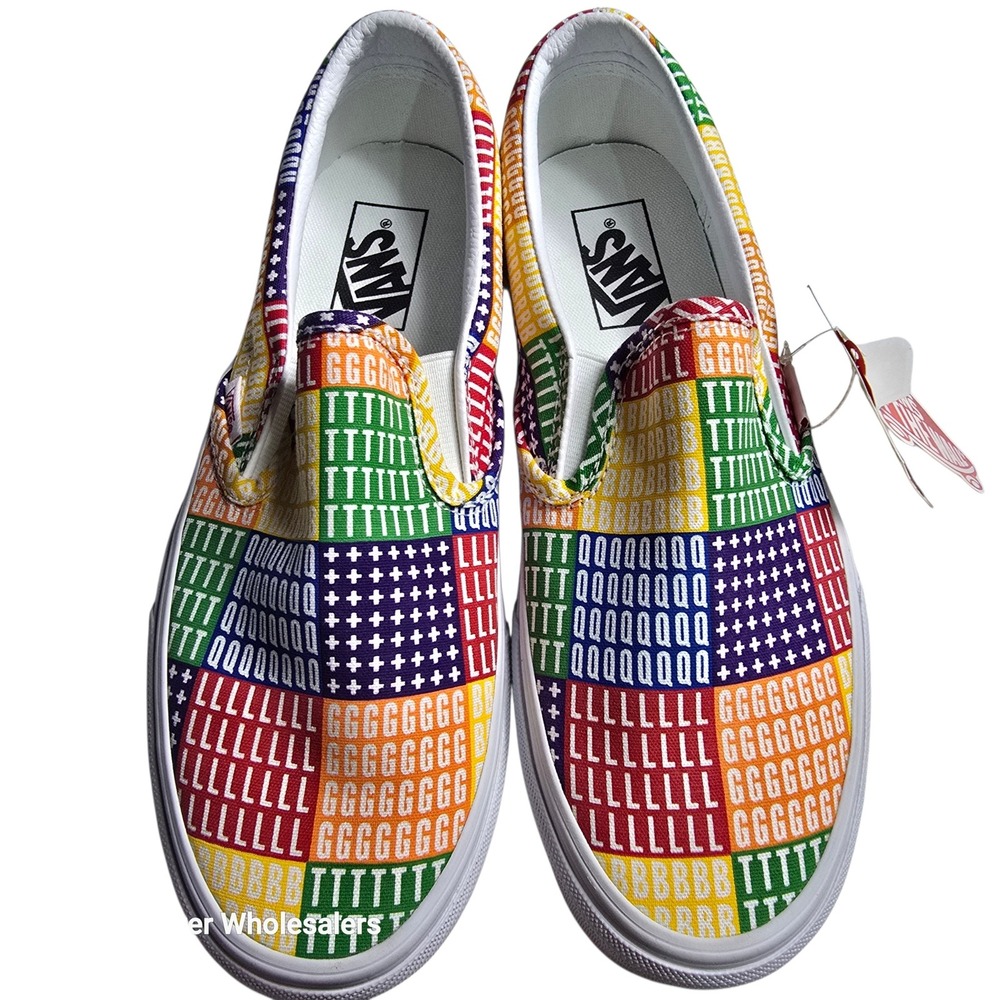 Vans Classic Slip-On Pride Rainbow Patchwork Letters Sneakers Mens‎ 6 Womens 7.5